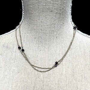 😊🆕🔮Vintage Sterling Silver & Purple Czech Glass Beads Long Necklace